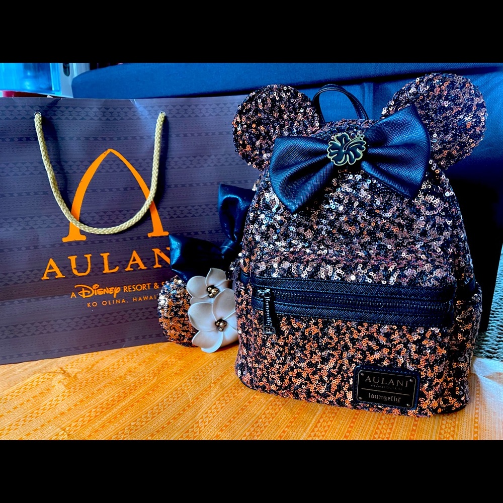 Aulani Loungefly Belle Bronze backpack & ears. Not texting or giving my number.